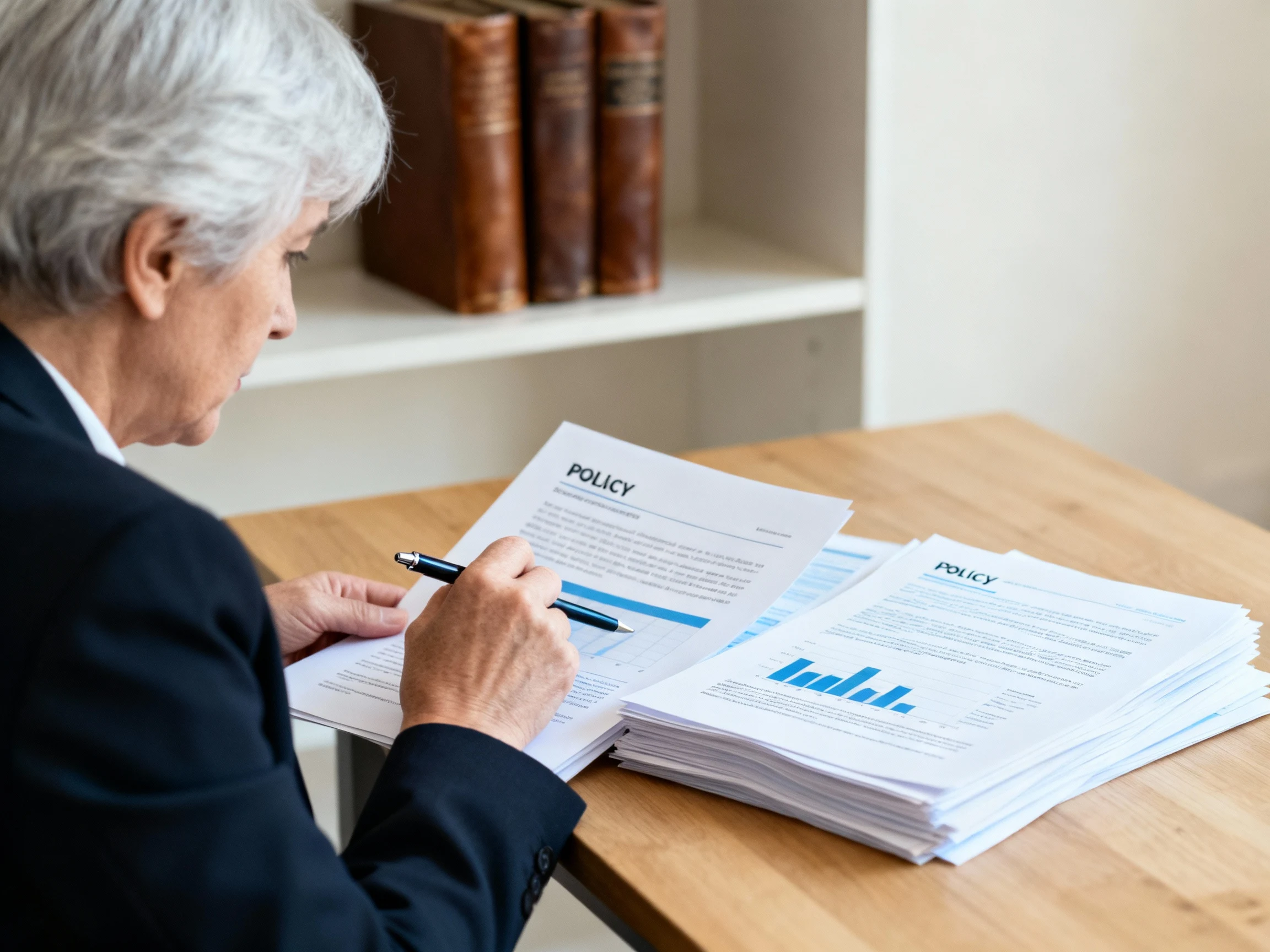 Placeholder image of a senior reviewing policy documents with a pen